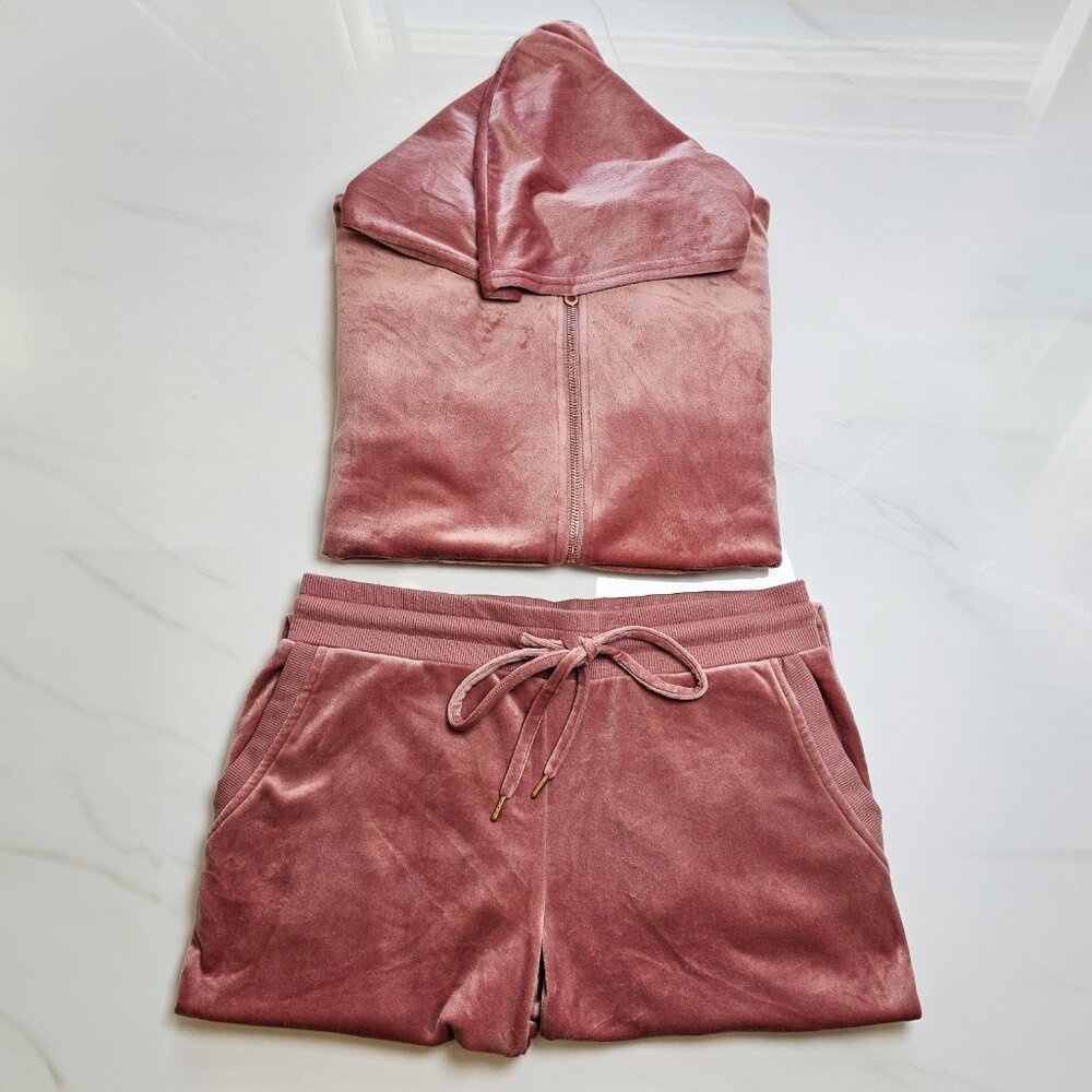 Velour Lounge Set in Dusty Rose – Hoodie & Pants - Picture 2 of 3